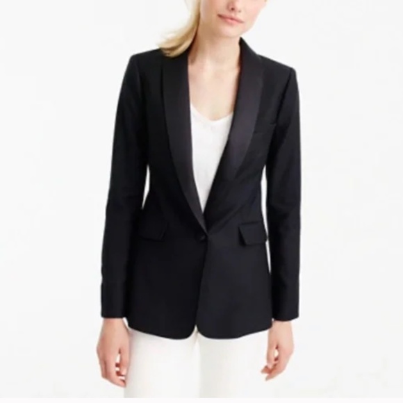 NWT J.Crew Satin Shawl-collar Tuxedo Blazer in Black Wool Blend Jacket Size 4 - Picture 1 of 16